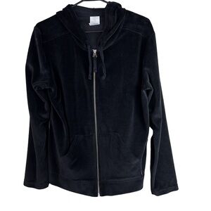 Chic Vintage Velour Long Sleeve Drawstring Hoodie with Zipper Front & Po…